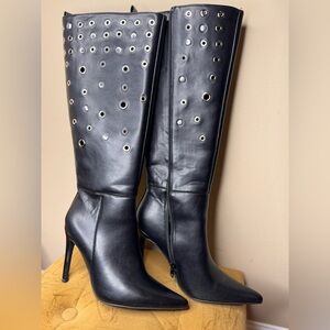 Soda Black Heeled Boots with Eyelet Detail
